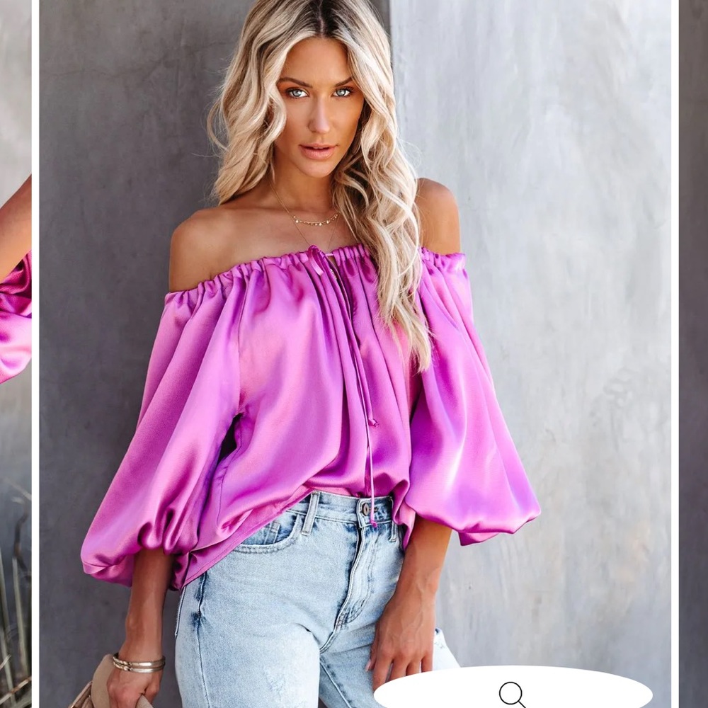 New Everly Satin Drawstring top Vici off shoulder